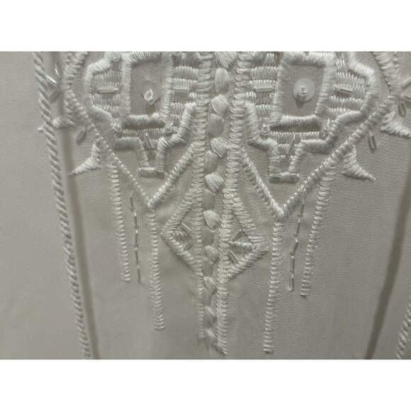 Lane Bryant Blouse 18/20 Winter White VNeck Pullover Stitched Design Clear Beads - Picture 3 of 7